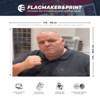 A mockup depicting custom flag specifications and measurements for 'Bosh flag'