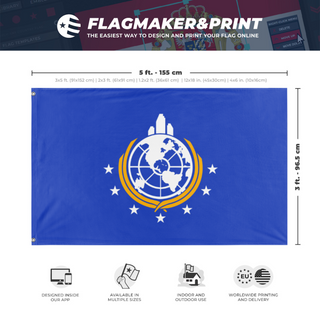 A mockup depicting custom flag specifications and measurements for 'Super Earth flag'