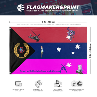 A mockup depicting custom flag specifications and measurements for 'The Wonderous flag'
