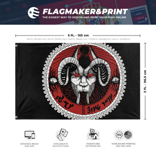 A mockup depicting custom flag specifications and measurements for 'test flag'