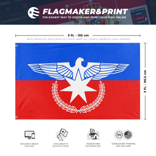 A mockup depicting custom flag specifications and measurements for 'Arakan Army Flag'