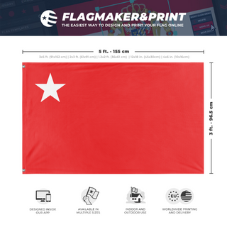 A mockup depicting custom flag specifications and measurements for 'Myamar People's Defence Force  flag'