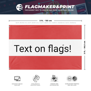 A mockup depicting custom flag specifications and measurements for 'test1 flag'