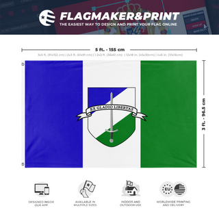 A mockup depicting custom flag specifications and measurements for 'Northwest American Republic 2 flag'