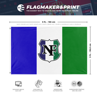A mockup depicting custom flag specifications and measurements for 'Northwest American Republic 3 flag'
