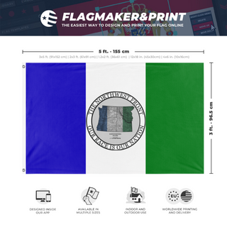 A mockup depicting custom flag specifications and measurements for 'Northwest American Republic 4 flag'