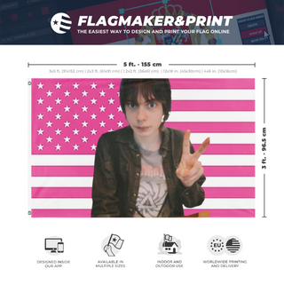 A mockup depicting custom flag specifications and measurements for 'erynsucks flag'