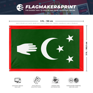 A mockup depicting custom flag specifications and measurements for 'bukatia flag'