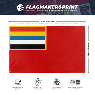 A mockup depicting custom flag specifications and measurements for 'prc flag'