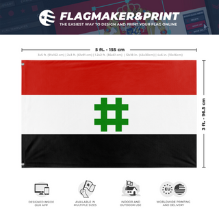 A mockup depicting custom flag specifications and measurements for 'kaiserriech chiba flag'