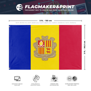 A mockup depicting custom flag specifications and measurements for 'Test 15 flag'