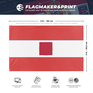 A mockup depicting custom flag specifications and measurements for 'test2 flag'