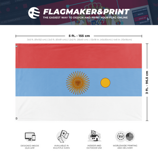 A mockup depicting custom flag specifications and measurements for 'test3 flag'