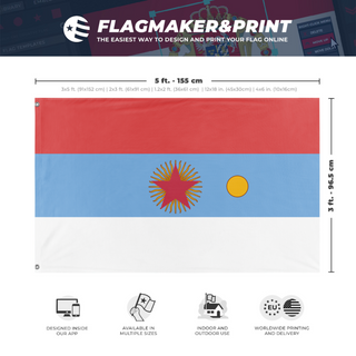 A mockup depicting custom flag specifications and measurements for 'test3 flag'