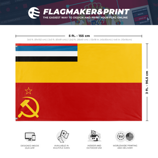 A mockup depicting custom flag specifications and measurements for 'manchuko railway company  flag'