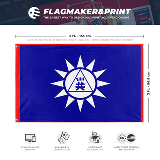 A mockup depicting custom flag specifications and measurements for 'traid china'