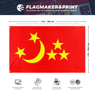 A mockup depicting custom flag specifications and measurements for 'Yettishar flag'