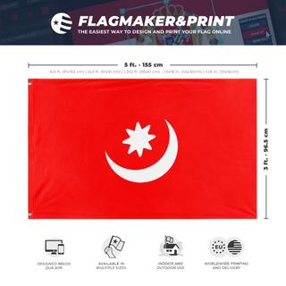 A mockup depicting custom flag specifications and measurements for 'yettishar flag'