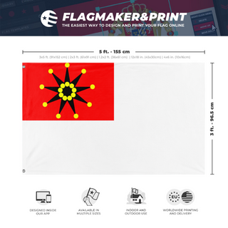 A mockup depicting custom flag specifications and measurements for 'chinease army flag'