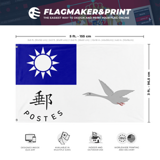A mockup depicting custom flag specifications and measurements for 'p2 postal service  flag'