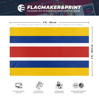 A mockup depicting custom flag specifications and measurements for 'menjing flag'