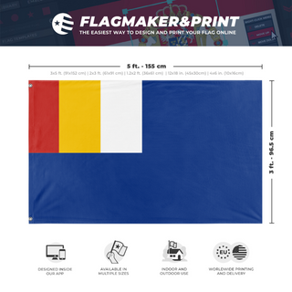 A mockup depicting custom flag specifications and measurements for 'mongolian military goverment flag'