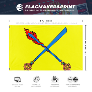 A mockup depicting custom flag specifications and measurements for 'tibetian flag'
