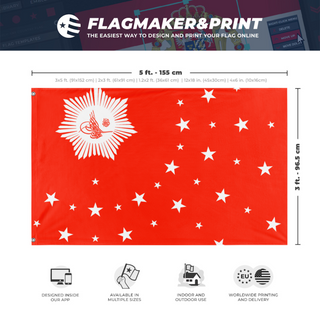 A mockup depicting custom flag specifications and measurements for 'xijang clique flag'