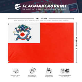 A mockup depicting custom flag specifications and measurements for 'another warlord flag'