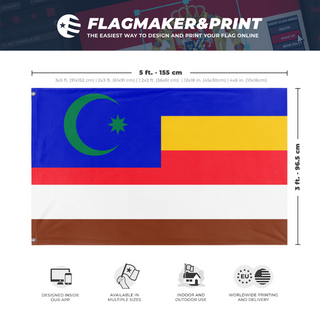 A mockup depicting custom flag specifications and measurements for 'idk why china warlords had this flag'