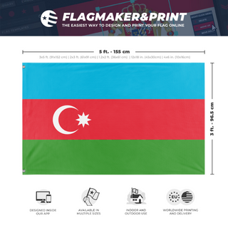 A mockup depicting custom flag specifications and measurements for 'test 1 flag'
