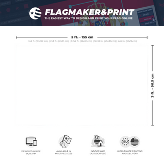 A mockup depicting custom flag specifications and measurements for 'United Republics of the Triumvirate flag'
