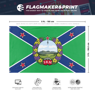 A mockup depicting custom flag specifications and measurements for 'Student Resistance Militia flag'