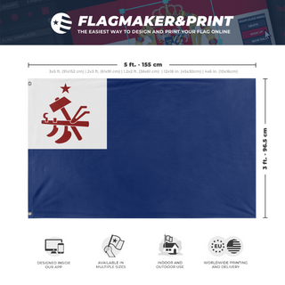 A mockup depicting custom flag specifications and measurements for 'People's Commonwealths of America flag'