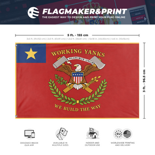 A mockup depicting custom flag specifications and measurements for 'working union flag'
