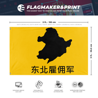 A mockup depicting custom flag specifications and measurements for 'northern mercanry group'