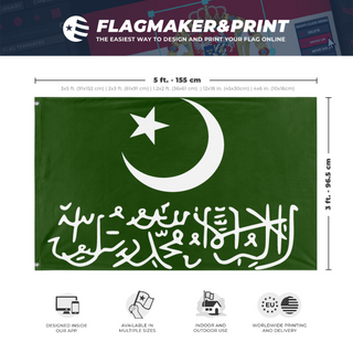 A mockup depicting custom flag specifications and measurements for 'sinawa islamic republic'