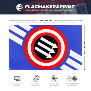 A mockup depicting custom flag specifications and measurements for 'iron front'