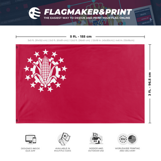 A mockup depicting custom flag specifications and measurements for 'Communist United States flag'