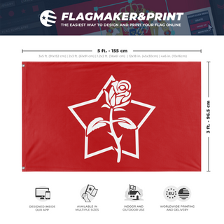 A mockup depicting custom flag specifications and measurements for 'Communist Italy flag'