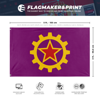 A mockup depicting custom flag specifications and measurements for 'Communist Spain flag'