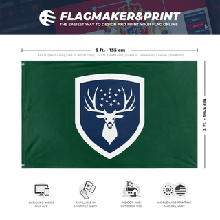 A mockup depicting custom flag specifications and measurements for 'green moutain company flag'