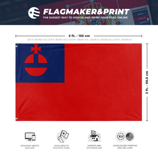 A mockup depicting custom flag specifications and measurements for 'peoples trsardom of trasnmur flag'