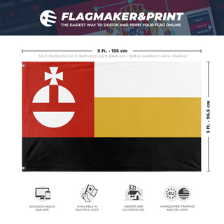 A mockup depicting custom flag specifications and measurements for 'soviet russian empire flag'