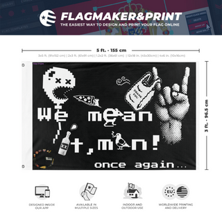 A mockup depicting custom flag specifications and measurements for 'B flag'