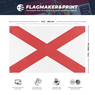 A mockup depicting custom flag specifications and measurements for 'Alabama flag'