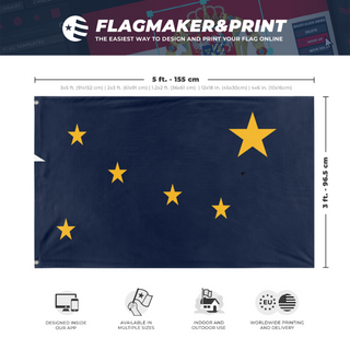 A mockup depicting custom flag specifications and measurements for 'Alaska  flag'