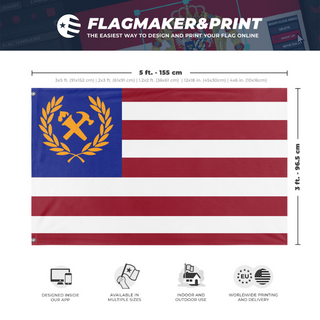 A mockup depicting custom flag specifications and measurements for 'Some country republic flag'