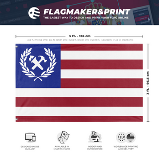 A mockup depicting custom flag specifications and measurements for 'Republic flag'
