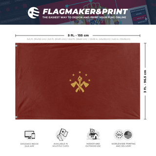 A mockup depicting custom flag specifications and measurements for 'Maroon flag'